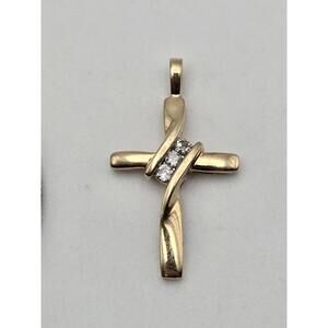 10k Yellow Gold Cross Pendant with 3 Diamonds